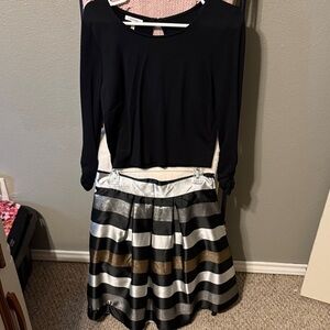 Maurices Black and Gold Striped Skirt with Shirt